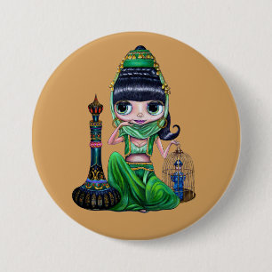 Badge Rond 7,6 Cm Petit Génie Vert Fille Danseuse du ventre