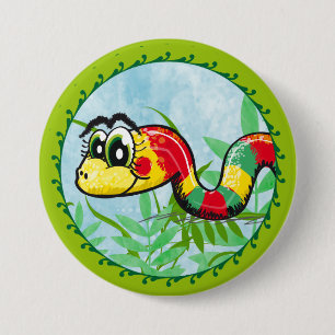 Badge Rond 7,6 Cm Petit Serpent Mignon - bouton vert