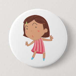 Badge Rond 7,6 Cm Petite Fille Fantaisiste en Robe Rayée Rose