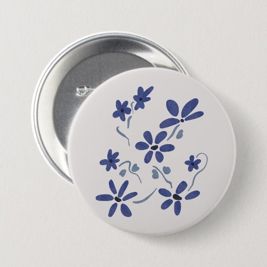 Badge Rond 7,6 Cm Petite Fleurs Romantiques Bleues (Devant & derrière)