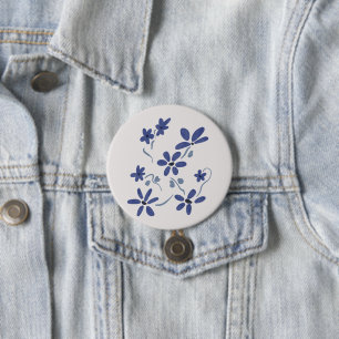 Badge Rond 7,6 Cm Petite Fleurs Romantiques Bleues
