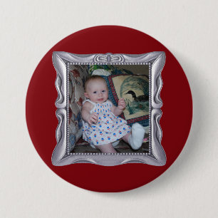 Badge Rond 7,6 Cm Photo bébé personnalisée en cadre argent fantaisie