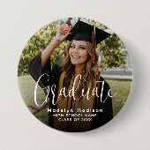 Badge Rond 7,6 Cm Photo classique Simple Script moderne pour diplômé (Devant)