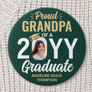 Badge Rond 7,6 Cm Photo de diplômé fier grand-père moderne vert et o