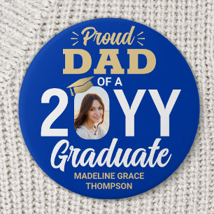 Badge Rond 7,6 Cm Photo de diplômé fier papa moderne bleu royal et o