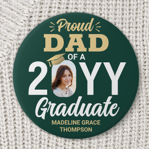 Badge Rond 7,6 Cm Photo de diplômé fier papa moderne vert et or