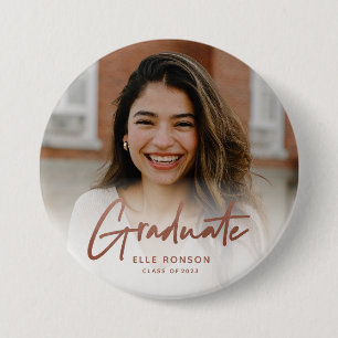 Badge Rond 7,6 Cm Photo de diplômé moderne en écriture rose gold