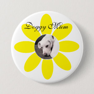 Badge Rond 7,6 Cm Photo de mignon chien chiot dans cadre de fleurs j