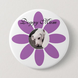 Badge Rond 7,6 Cm Photo de mignon chien chiot dans cadre de fleurs v
