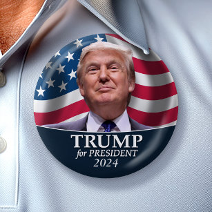 Badge Rond 7,6 Cm Photo Donald Trump - Président 2024