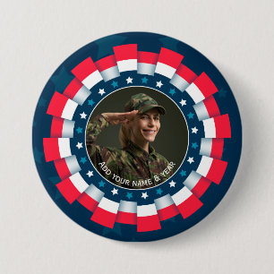 Badge Rond 7,6 Cm Photo personnalisé USA Militaire, Bordure de Ruban