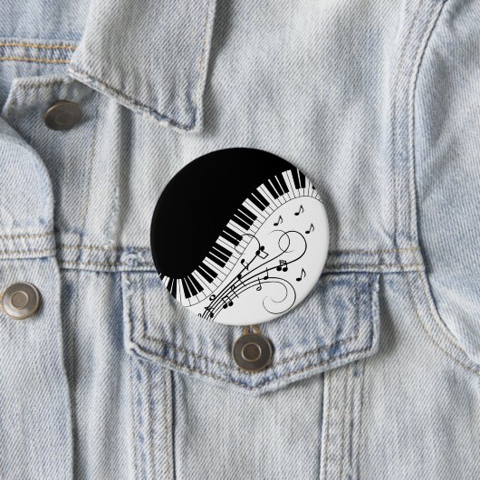 Badge Rond 7,6 Cm Piano Keyboard Music Design (En situation)