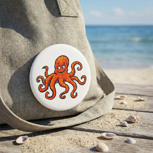Badge Rond 7,6 Cm Pieuvre orange dessin animé océan créature marine