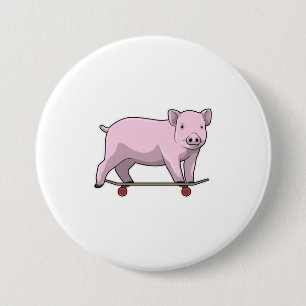 Badge Rond 7,6 Cm Pig as skater avec skate