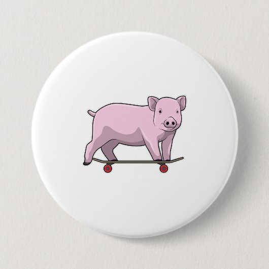 Badge Rond 7,6 Cm Pig as skater avec skate (Devant)