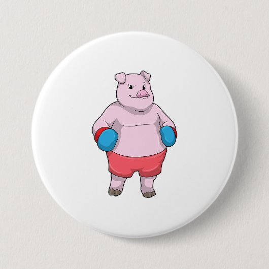 Badge Rond 7,6 Cm Pig at Boxing with Boxing gloves (Devant)