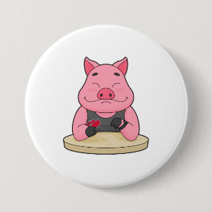 Badge Rond 7,6 Cm Pig au Poker avec cartes de Poker