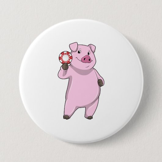 Badge Rond 7,6 Cm Pig au Poker avec des jetons de Poker (Devant)
