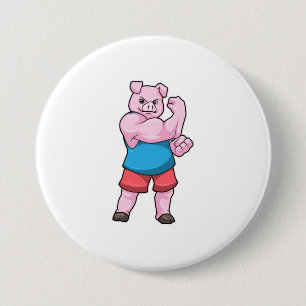 Badge Rond 7,6 Cm Pig comme Bodybuilder avec grand bras Supérieur