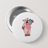 Badge Rond 7,6 Cm Pig with coffee pot (Devant & derrière)
