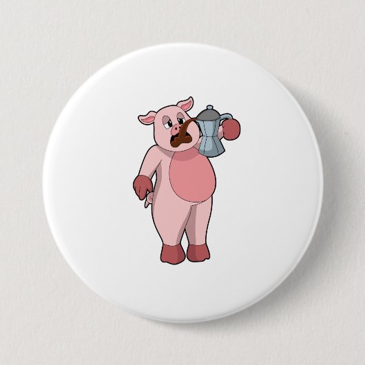 Badge Rond 7,6 Cm Pig with coffee pot (Devant)