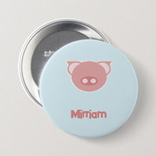 Badge Rond 7,6 Cm Piglet rose monogramme en bleu