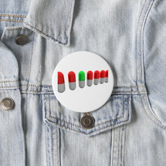 Badge Rond 7,6 Cm Pilule verte unique parmi les capsules rouges (En situation)