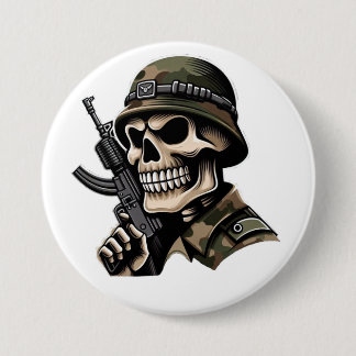 Badge Rond 7,6 Cm Pin calavera soldado blanca