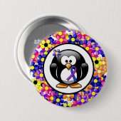 Badge Rond 7,6 Cm Pingouin à ruban bleu et violet (Devant & derrière)