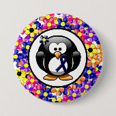 Badge Rond 7,6 Cm Pingouin à ruban bleu foncé (Devant)