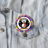 Badge Rond 7,6 Cm Pingouin à ruban de sensibilisation rouge (En situation)