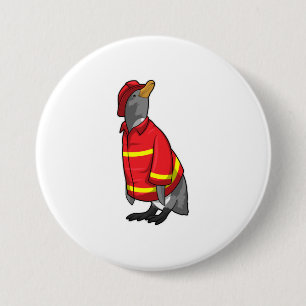 Badge Rond 7,6 Cm Pingouin as Firefighter with Helmet