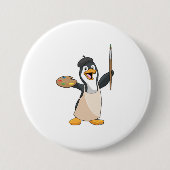 Badge Rond 7,6 Cm Pingouin as Painter with Paint brush & Colour (Devant)