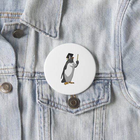 Badge Rond 7,6 Cm Pingouin as Teacher with Pointer (En situation)