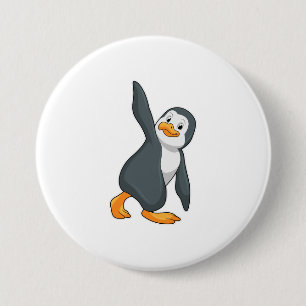 Badge Rond 7,6 Cm Pingouin au Yoga Exercice d'étirement