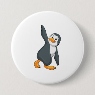 Badge Rond 7,6 Cm Pingouin au Yoga Exercice d'étirement