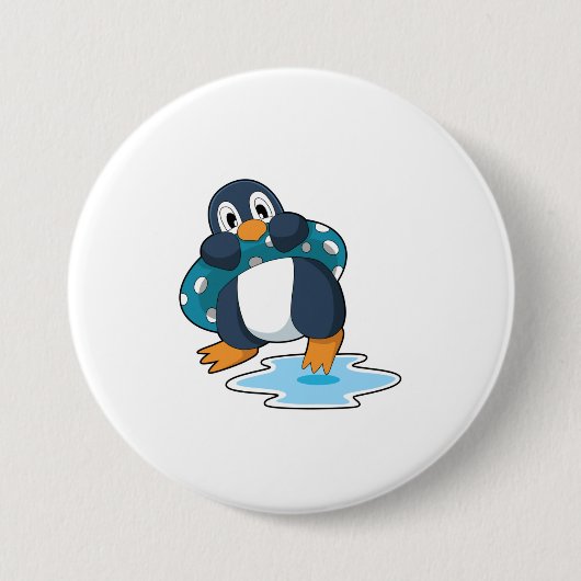 Badge Rond 7,6 Cm Pingouin avec Lifebuoy (Devant)