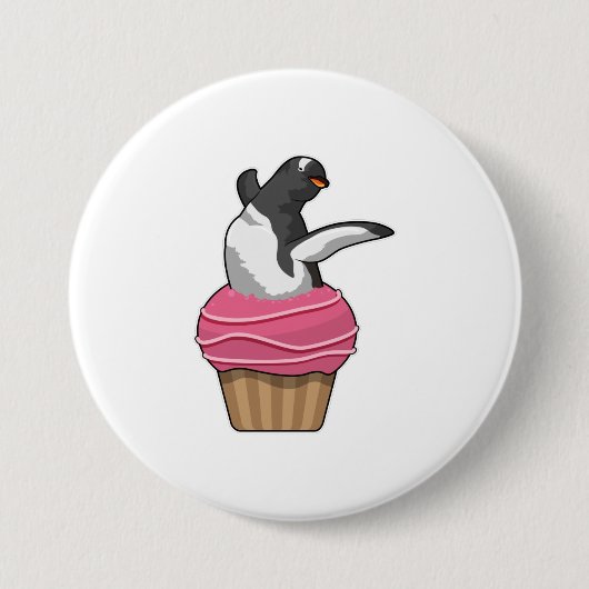 Badge Rond 7,6 Cm Pingouin avec muffin (Devant)