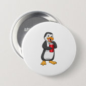 Badge Rond 7,6 Cm Pingouin avec tasse à boire avec paille (Devant & derrière)