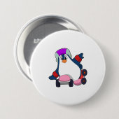 Badge Rond 7,6 Cm Pingouin comme Patineur Inline avec Patins Inline (Devant & derrière)