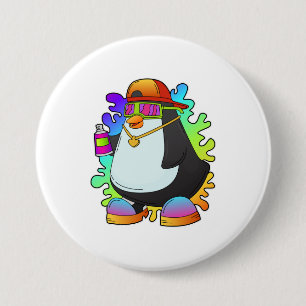 Badge Rond 7,6 Cm Pingouin comme peintre avec Spray