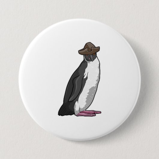 Badge Rond 7,6 Cm Pingouin comme pirate avec Casquette (Devant)