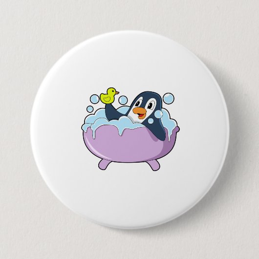 Badge Rond 7,6 Cm Pingouin dans la baignoire avec canard (Devant)