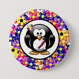 Badge Rond 7,6 Cm Pingouin de Ruban de Bourgogne et d'Ivoire