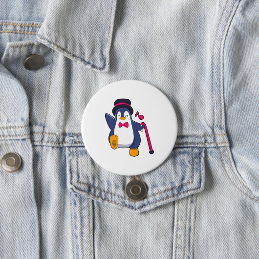 Badge Rond 7,6 Cm Pingouin en Groom avec Cravate (En situation)