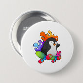 Badge Rond 7,6 Cm Pingouin en patinage avec skateboard (Devant & derrière)