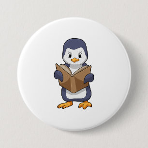 Badge Rond 7,6 Cm Pingouin Nerd avec Livre