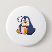 Badge Rond 7,6 Cm Pingouin with Cup of Coffee (Devant)