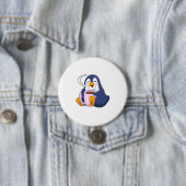Badge Rond 7,6 Cm Pingouin with Cup of Coffee (En situation)