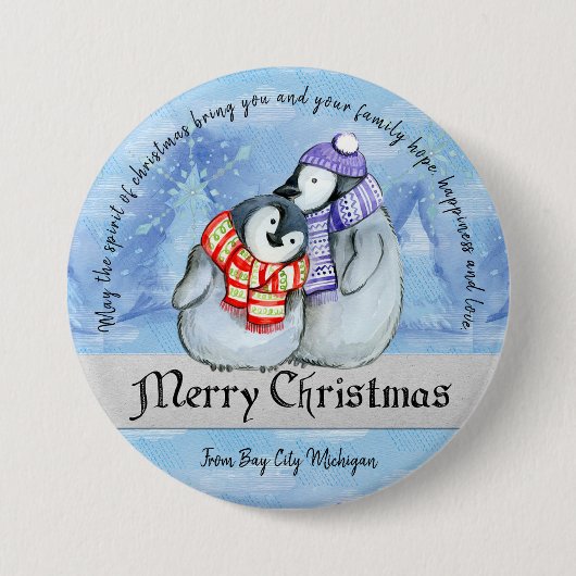 Badge Rond 7,6 Cm Pingouins de Noël (Devant)